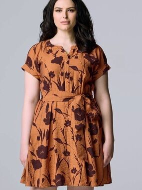 Vera Wang Rust Floral Tie-Waist Mini Dress